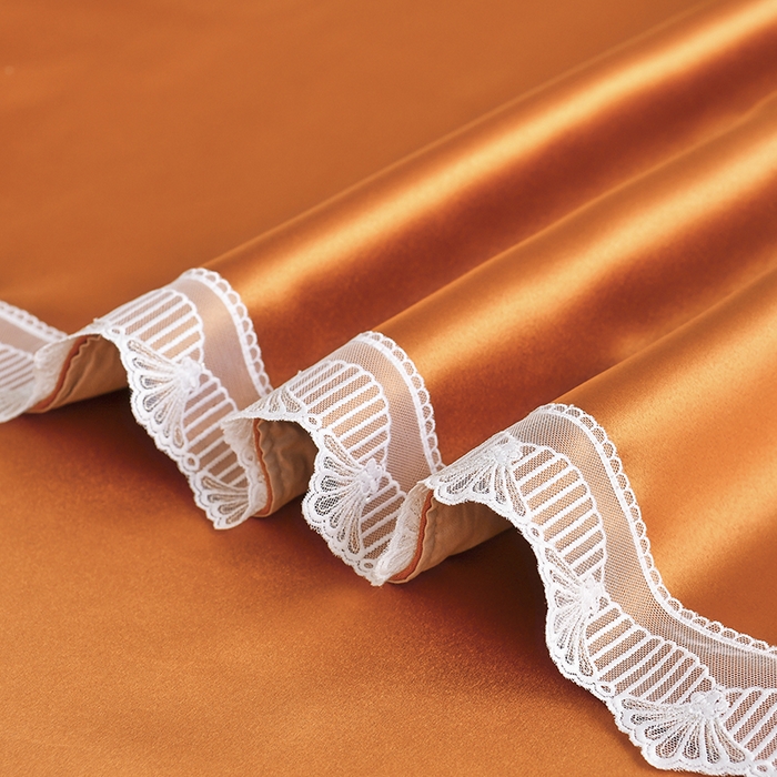 91家纺网 家纺一手货源 找家纺 莉人坊 2025新款高精密贵妃缎花边美床罩 贵妃缎花边橘色