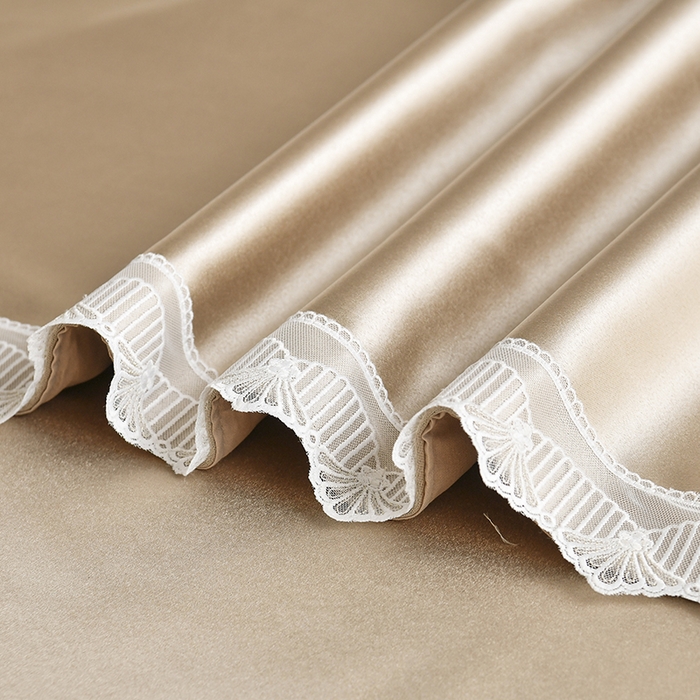 91家纺网 家纺一手货源 找家纺 莉人坊 2025新款高精密贵妃缎花边美床罩 贵妃缎花边米黄