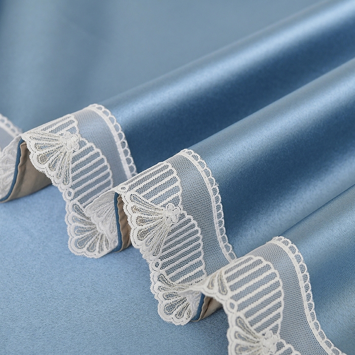 91家纺网 家纺一手货源 找家纺 莉人坊 2025新款高精密贵妃缎花边美床罩 贵妃缎花边浅蓝
