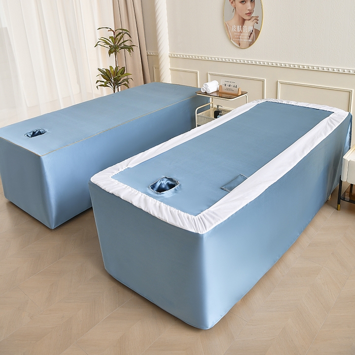 91家纺网 家纺一手货源 找家纺 莉人坊 2025新款高精密贵妃缎花边美床罩 贵妃缎花边浅蓝