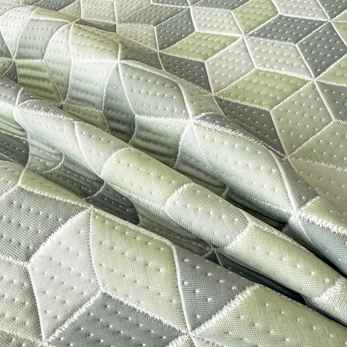 91家纺网 家纺一手货源 找家纺 若未家居 LOVEWE HOUSE 2025新款800克进口高分子100%乙纶PE冷凝凉感软席凉席渐变色织提花系列床笠-床笠款  魔方-绿