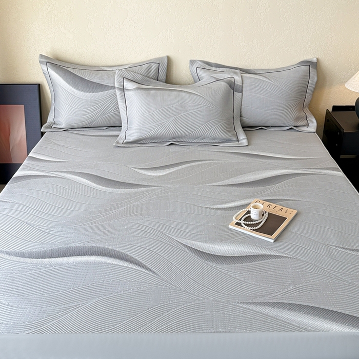 91家纺网 家纺一手货源 找家纺 若未家居 LOVEWE HOUSE 2025新款800克进口高分子100%乙纶PE冷凝凉感软席凉席渐变色织提花系列床笠-床笠款 月牙-灰