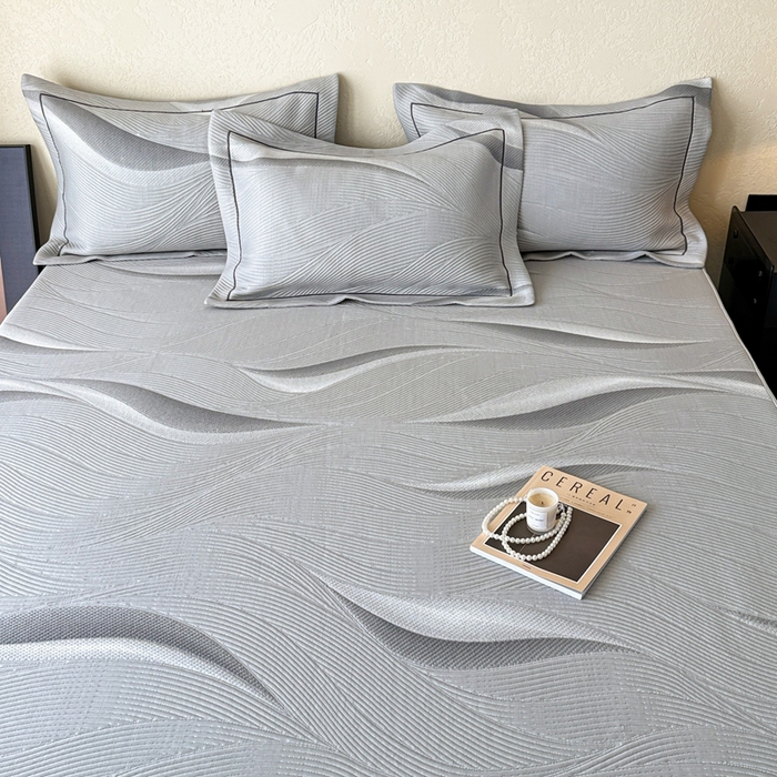 91家纺网 家纺一手货源 找家纺 若未家居 LOVEWE HOUSE 2025新款800克进口高分子100%乙纶PE冷凝凉感软席凉席渐变色织提花系列床笠-床笠款 月牙-灰