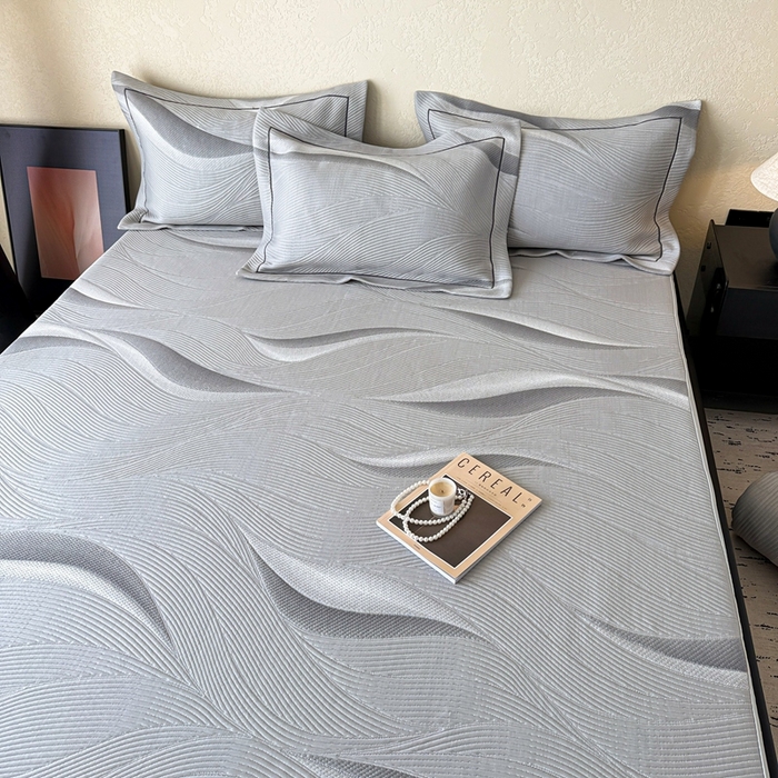 91家纺网 家纺一手货源 找家纺 若未家居 LOVEWE HOUSE 2025新款800克进口高分子100%乙纶PE冷凝凉感软席凉席渐变色织提花系列床笠-床笠款 月牙-灰