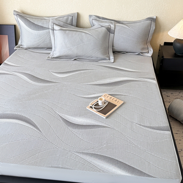 91家纺网 家纺一手货源 找家纺 若未家居 LOVEWE HOUSE 2025新款800克进口高分子100%乙纶PE冷凝凉感软席凉席渐变色织提花系列床笠-床笠款 月牙-灰