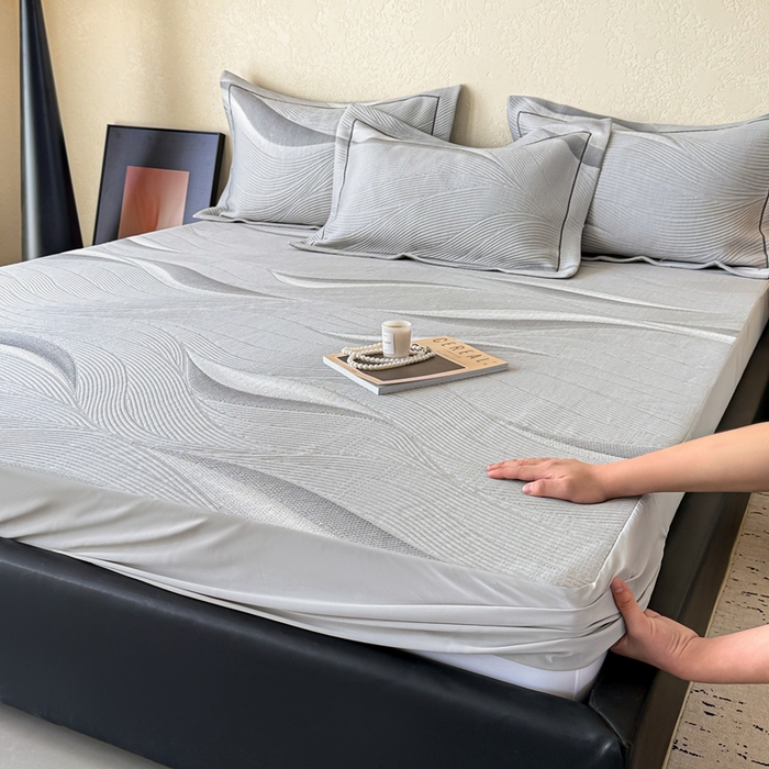 若未家居 LOVEWE HOUSE 2025新款800克进口高分子100%乙纶PE冷凝凉感软席凉席渐变色织提花系列床笠-床笠款 月牙-灰