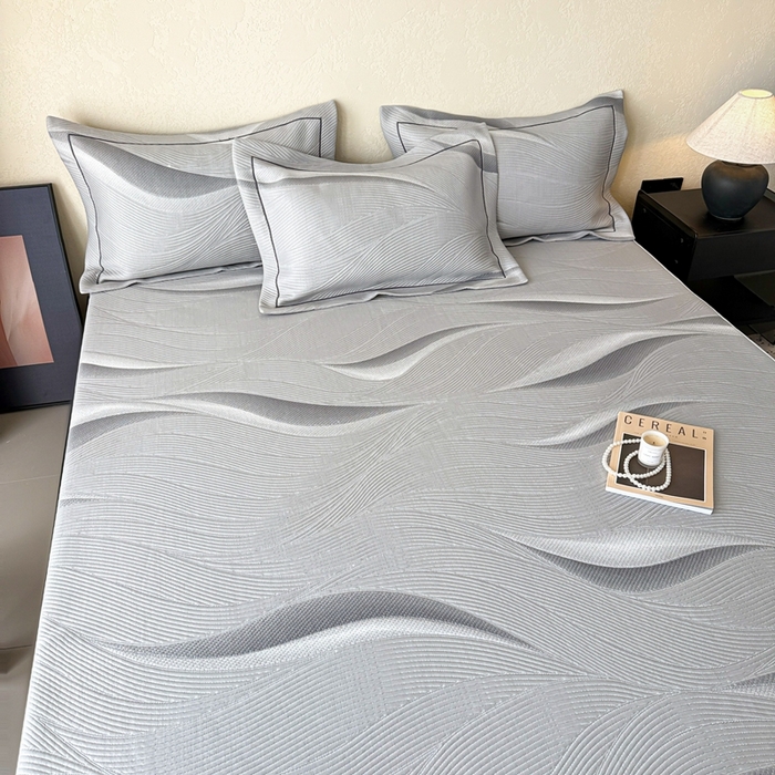 91家纺网 家纺一手货源 找家纺 若未家居 LOVEWE HOUSE 2025新款800克进口高分子100%乙纶PE冷凝凉感软席凉席渐变色织提花系列床笠-床笠款 月牙-灰