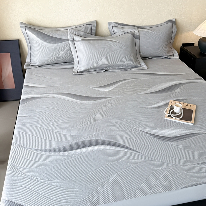 91家纺网 家纺一手货源 找家纺 若未家居 LOVEWE HOUSE 2025新款800克进口高分子100%乙纶PE冷凝凉感软席凉席渐变色织提花系列床笠-床笠款 月牙-灰