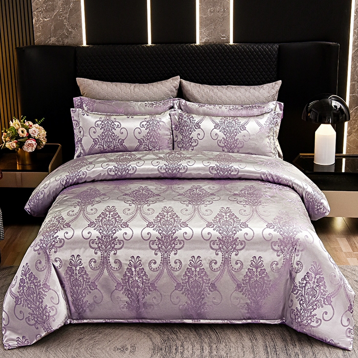 91家纺网 家纺一手货源 找家纺 优美 2025新款高克重贡缎提花四件套系列 伯爵-紫金