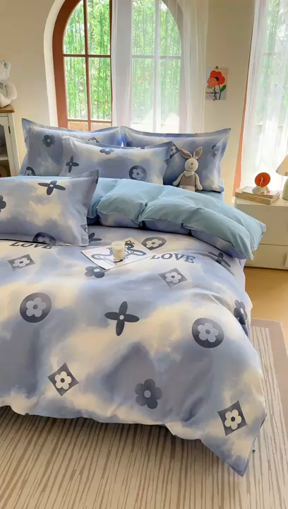 91家纺网 家纺一手货源 找家纺 正莱欣 2025新品加厚生态棉磨毛四件套高克重植物羊绒床单款床笠款四件套大量现货 爱的明牌