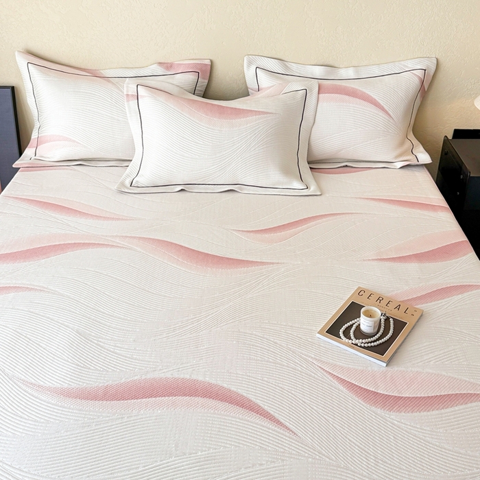 91家纺网 家纺一手货源 找家纺 若未家居 LOVEWE HOUSE 2025新款800克进口高分子100%乙纶PE冷凝凉感软席凉席渐变色织提花系列床笠-床笠款 月牙-粉