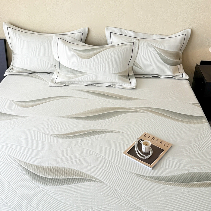 91家纺网 家纺一手货源 找家纺 若未家居 LOVEWE HOUSE 2025新款800克进口高分子100%乙纶PE冷凝凉感软席凉席渐变色织提花系列床笠-床笠款  月牙-白