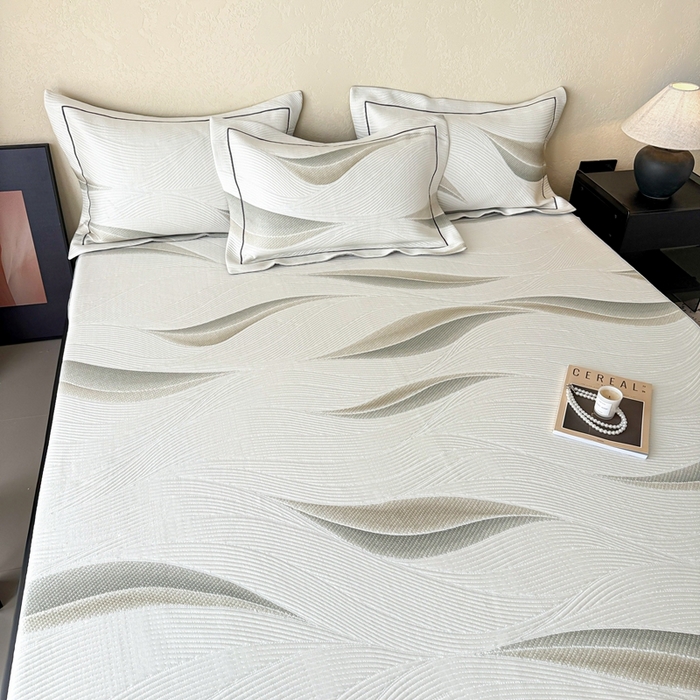 91家纺网 家纺一手货源 找家纺 若未家居 LOVEWE HOUSE 2025新款800克进口高分子100%乙纶PE冷凝凉感软席凉席渐变色织提花系列床笠-床笠款  月牙-白