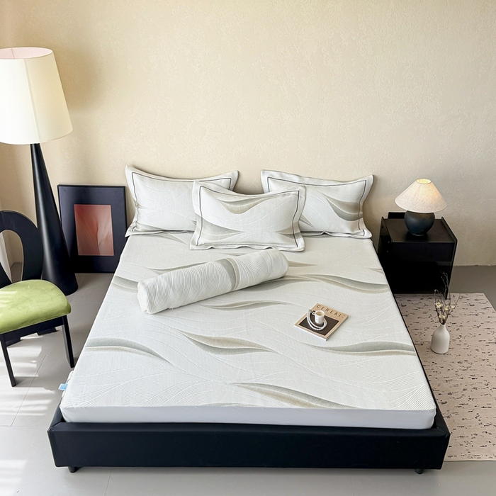 若未家居 LOVEWE HOUSE 2025新款800克进口高分子100%乙纶PE冷凝凉感软席凉席渐变色织提花系列床笠-床笠款  月牙-白