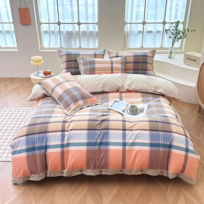 91家纺网 家纺一手货源 找家纺 琉宿家纺 2025新款纽扣款水洗棉四件套 回音桔