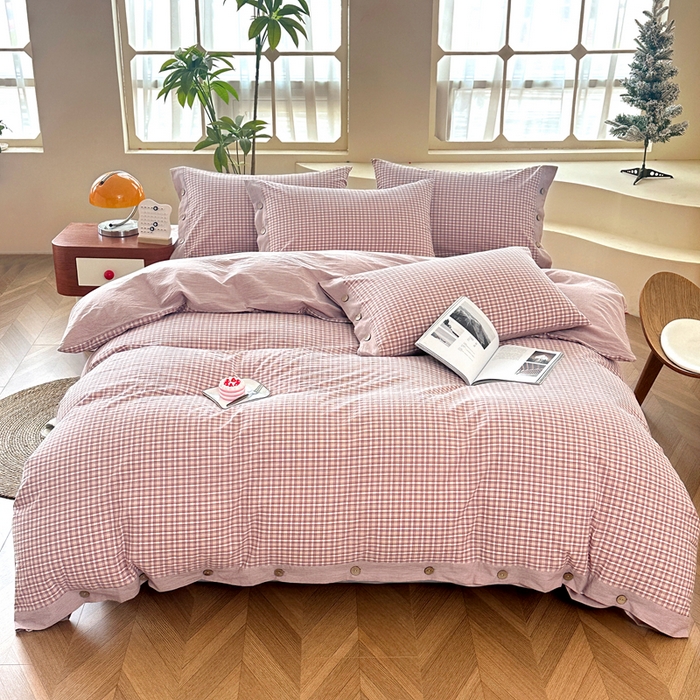 91家纺网 家纺一手货源 找家纺 琉宿家纺 2025新款纽扣款水洗棉四件套 悠悠咖