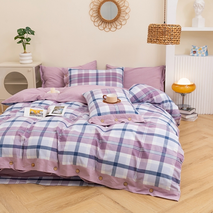 91家纺网 家纺一手货源 找家纺 琉宿家纺 2025新款纽扣款水洗棉四件套 妙恋粉