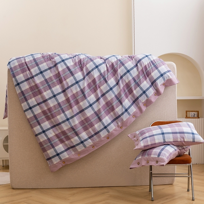 91家纺网 家纺一手货源 找家纺 琉宿家纺 2025新款纽扣款水洗棉四件套 妙恋粉