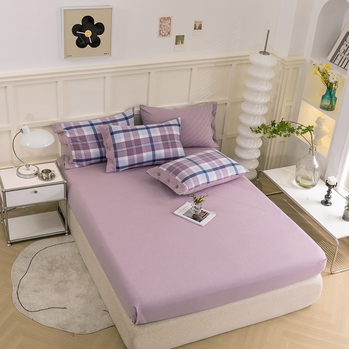 91家纺网 家纺一手货源 找家纺 琉宿家纺 2025新款纽扣款水洗棉四件套 妙恋粉