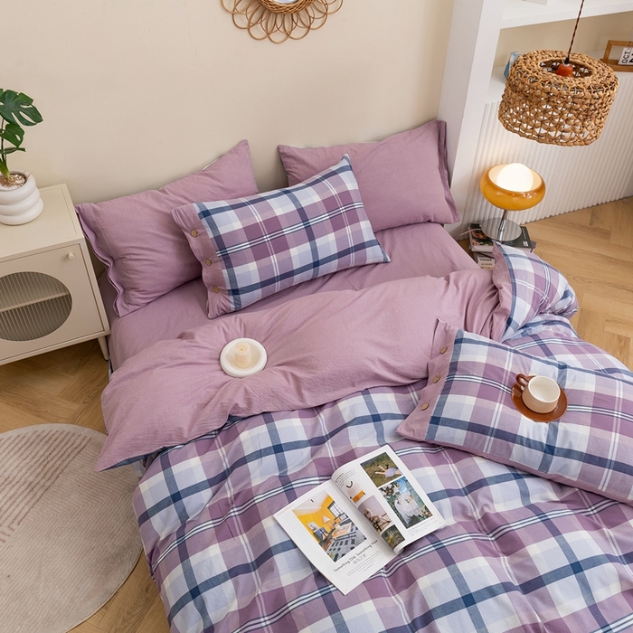 91家纺网 家纺一手货源 找家纺 琉宿家纺 2025新款纽扣款水洗棉四件套 妙恋粉