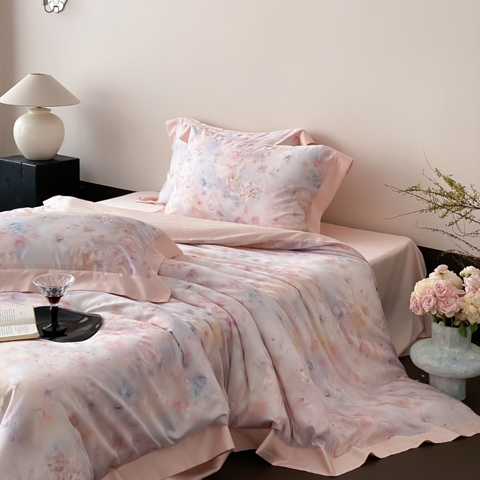 91家纺网 家纺一手货源 找家纺 云栖家居 2025天丝棉数码印花四件套 春日云升-粉