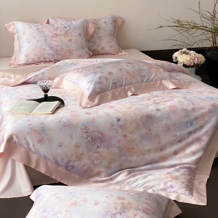 91家纺网 家纺一手货源 找家纺 云栖家居 2025天丝棉数码印花四件套 春日云升-粉