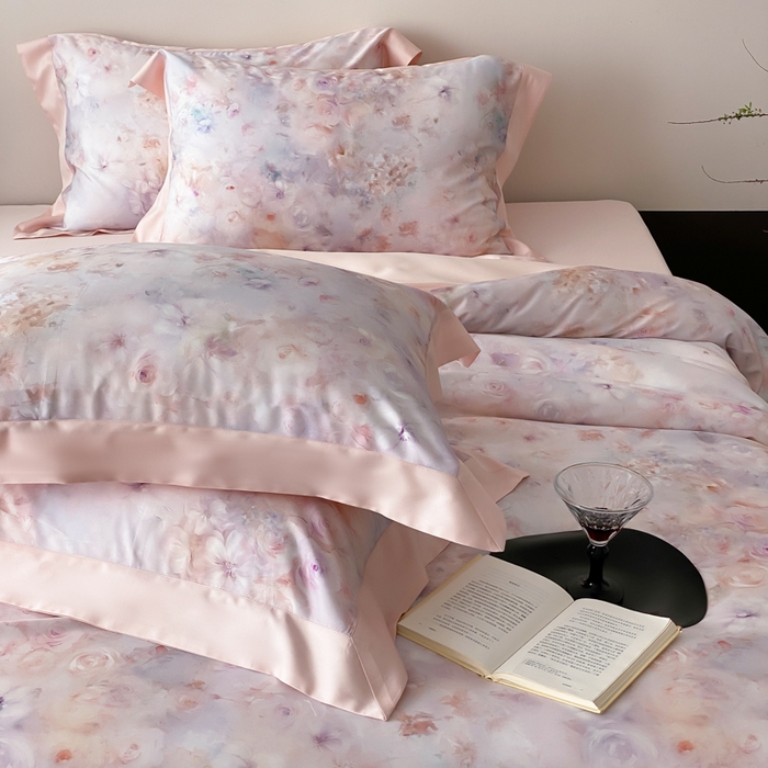 91家纺网 家纺一手货源 找家纺 云栖家居 2025天丝棉数码印花四件套 春日云升-粉