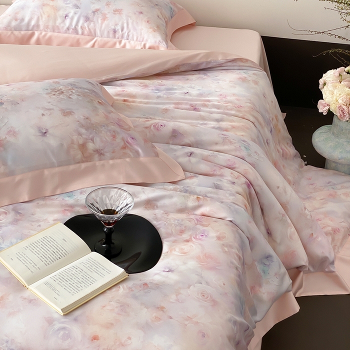 91家纺网 家纺一手货源 找家纺 云栖家居 2025天丝棉数码印花四件套 春日云升-粉