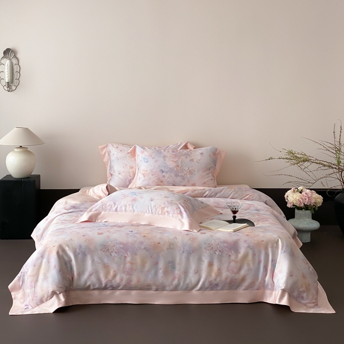 91家纺网 家纺一手货源 找家纺 云栖家居 2025天丝棉数码印花四件套 春日云升-粉