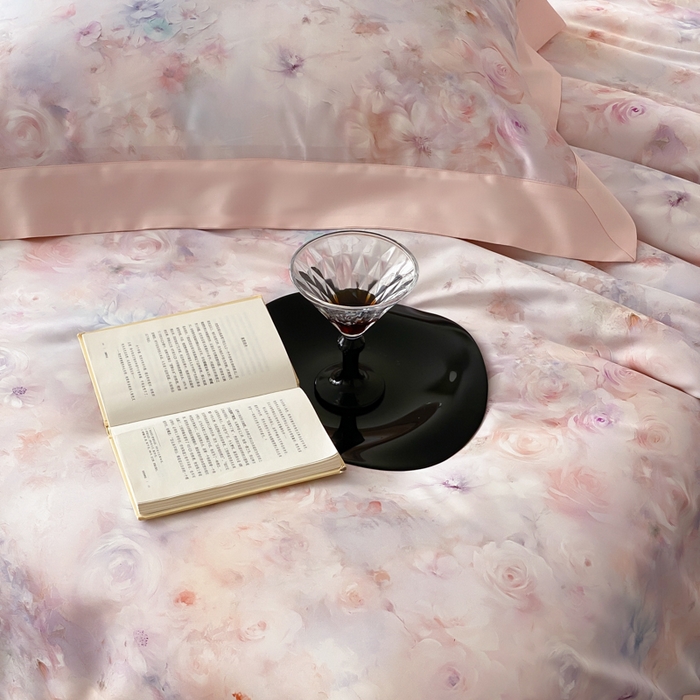 91家纺网 家纺一手货源 找家纺 云栖家居 2025天丝棉数码印花四件套 春日云升-粉