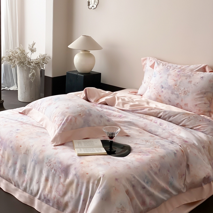 91家纺网 家纺一手货源 找家纺 云栖家居 2025天丝棉数码印花四件套 春日云升-粉