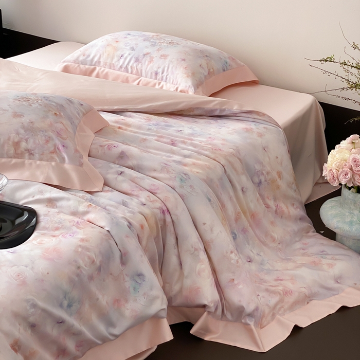 91家纺网 家纺一手货源 找家纺 云栖家居 2025天丝棉数码印花四件套 春日云升-粉