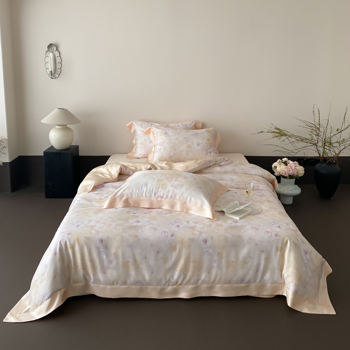 91家纺网 家纺一手货源 找家纺 云栖家居 2025天丝棉数码印花四件套 春日云升-香槟