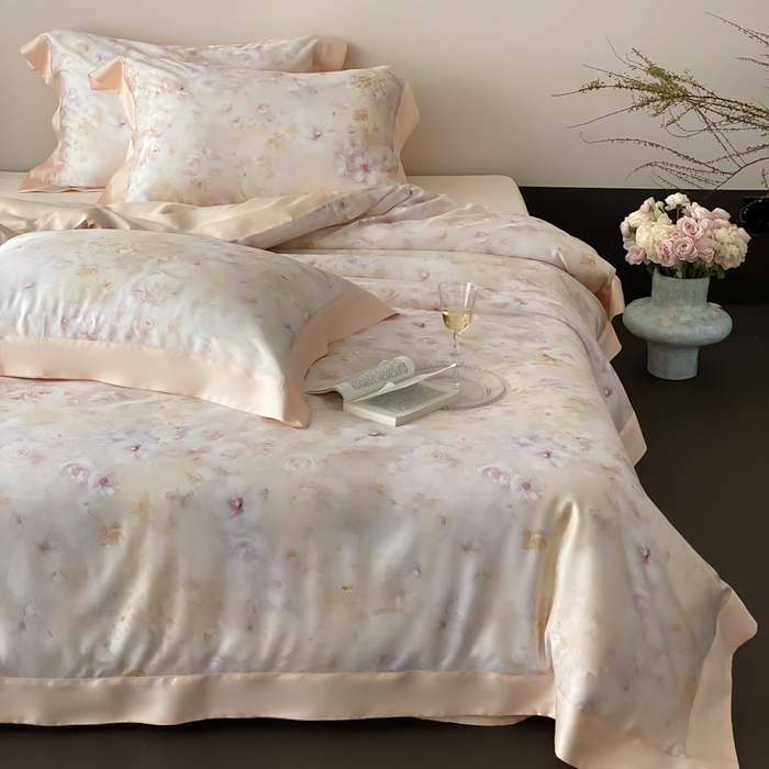 91家纺网 家纺一手货源 找家纺 云栖家居 2025天丝棉数码印花四件套 春日云升-香槟