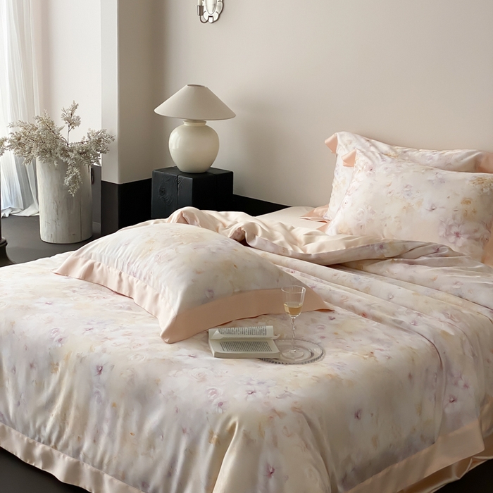 91家纺网 家纺一手货源 找家纺 云栖家居 2025天丝棉数码印花四件套 春日云升-香槟