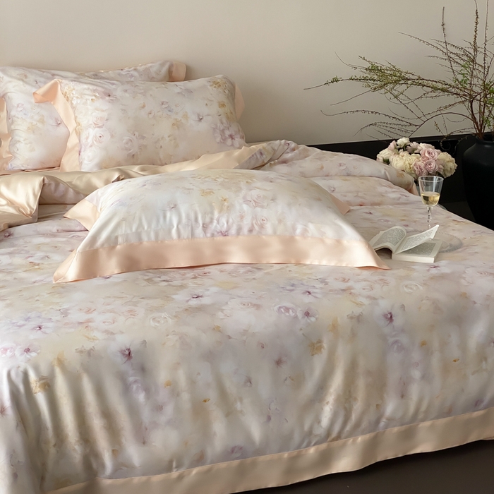 91家纺网 家纺一手货源 找家纺 云栖家居 2025天丝棉数码印花四件套 春日云升-香槟