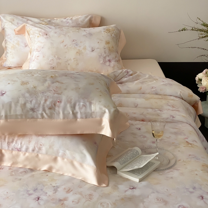 91家纺网 家纺一手货源 找家纺 云栖家居 2025天丝棉数码印花四件套 春日云升-香槟