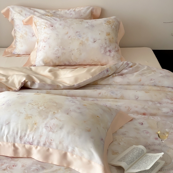 91家纺网 家纺一手货源 找家纺 云栖家居 2025天丝棉数码印花四件套 春日云升-香槟