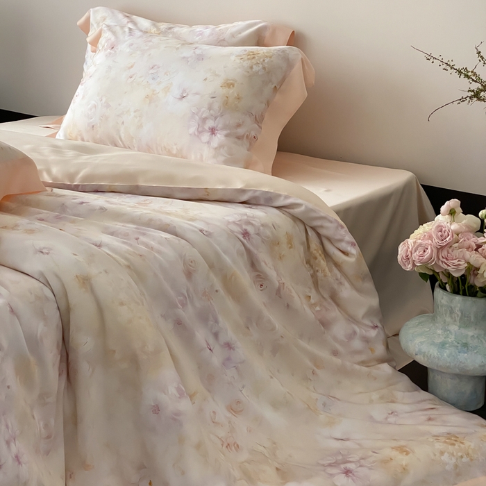 91家纺网 家纺一手货源 找家纺 云栖家居 2025天丝棉数码印花四件套 春日云升-香槟