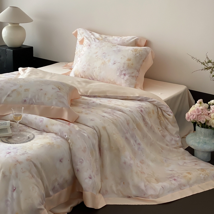 91家纺网 家纺一手货源 找家纺 云栖家居 2025天丝棉数码印花四件套 春日云升-香槟