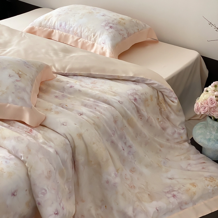 91家纺网 家纺一手货源 找家纺 云栖家居 2025天丝棉数码印花四件套 春日云升-香槟