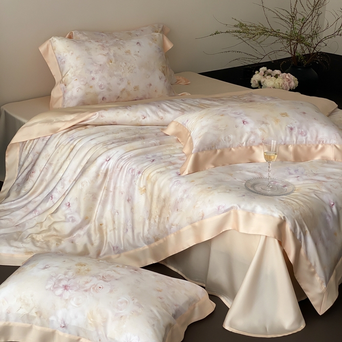 91家纺网 家纺一手货源 找家纺 云栖家居 2025天丝棉数码印花四件套 春日云升-香槟