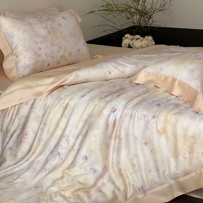 91家纺网 家纺一手货源 找家纺 云栖家居 2025天丝棉数码印花四件套 春日云升-香槟