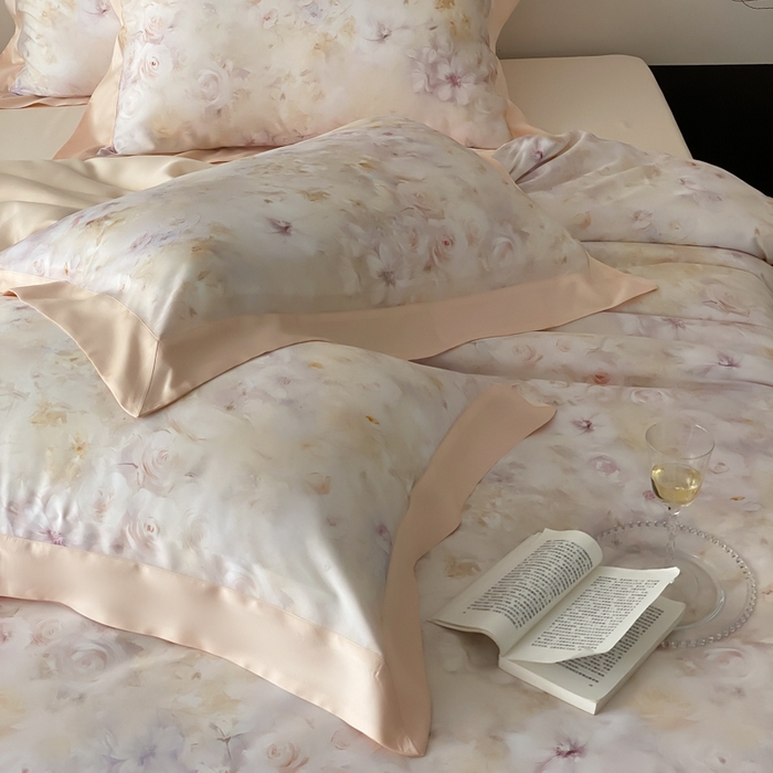 91家纺网 家纺一手货源 找家纺 云栖家居 2025天丝棉数码印花四件套 春日云升-香槟