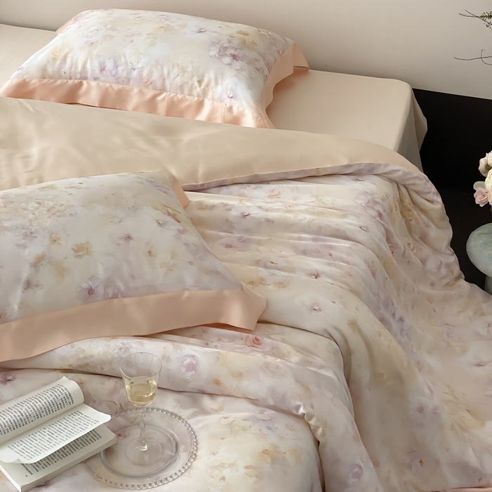 91家纺网 家纺一手货源 找家纺 云栖家居 2025天丝棉数码印花四件套 春日云升-香槟