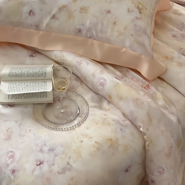 91家纺网 家纺一手货源 找家纺 云栖家居 2025天丝棉数码印花四件套 春日云升-香槟