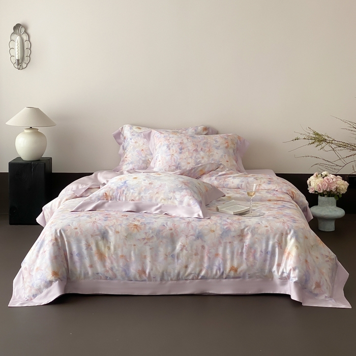 91家纺网 家纺一手货源 找家纺 云栖家居 2025天丝棉数码印花四件套 溪满花-梦幻紫