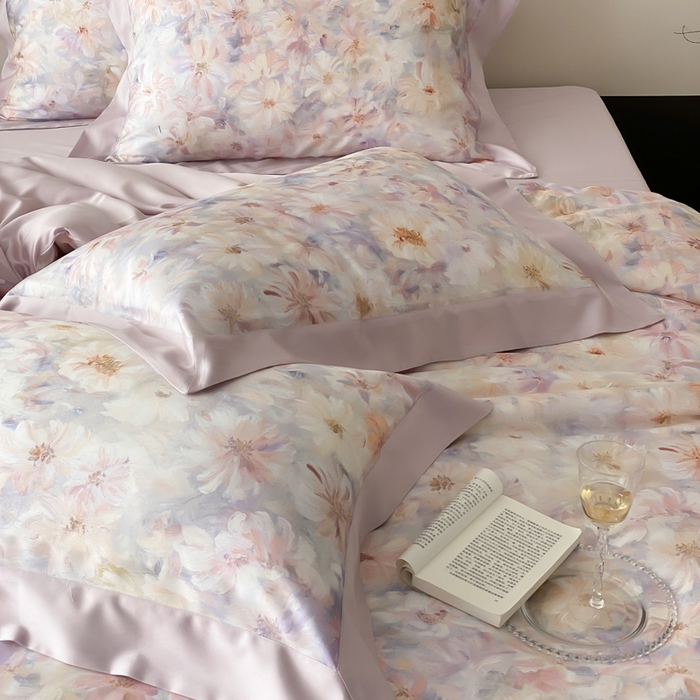 91家纺网 家纺一手货源 找家纺 云栖家居 2025天丝棉数码印花四件套 溪满花-梦幻紫