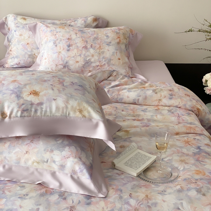 91家纺网 家纺一手货源 找家纺 云栖家居 2025天丝棉数码印花四件套 溪满花-梦幻紫