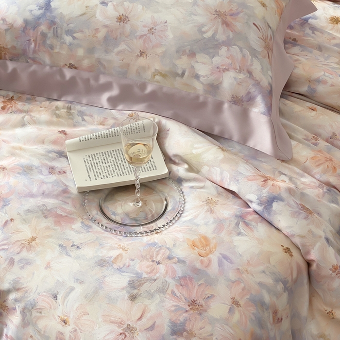 91家纺网 家纺一手货源 找家纺 云栖家居 2025天丝棉数码印花四件套 溪满花-梦幻紫